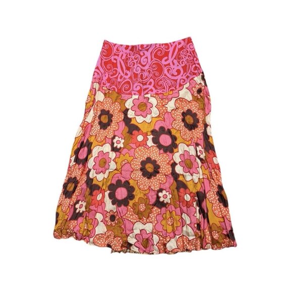 Celia B Sz L Skirt Kosh Orange Patchwork Retro Boho 50's Vintage Midi CeliaB New - Picture 4 of 7